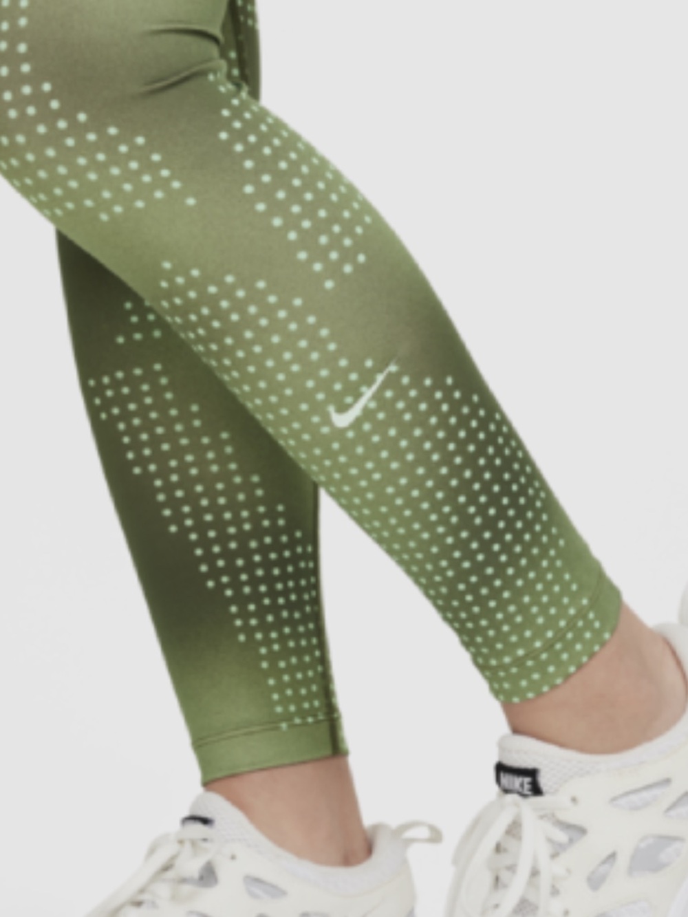 Nike girl Olive Green Dot-Patterned Leggings and black Nike leggings